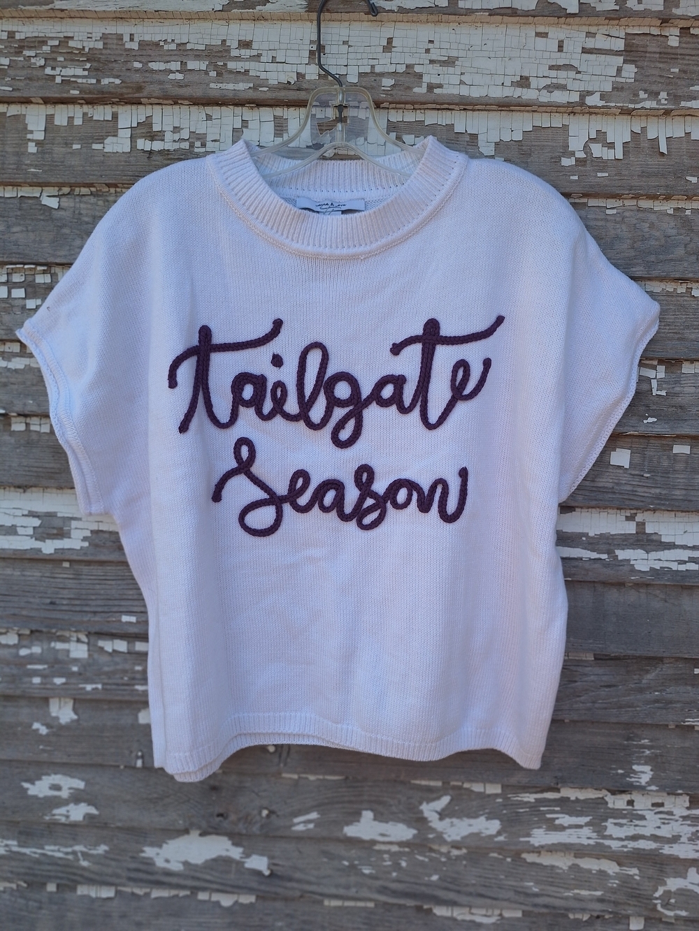Anna & Ava White Short Sleeve Sweater Top Tailgate Season NWT
